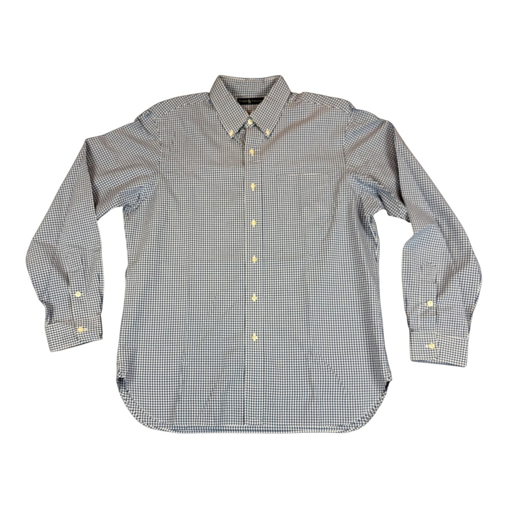 Ralph Lauren Button Down Shirt Mens Large Blue Gingham Check Long Sleeve Cotton